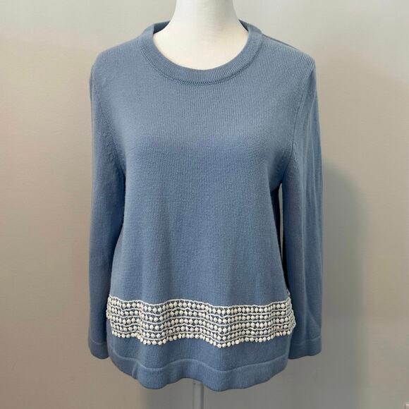 J. Crew Light Blue Merino Wool Blend Sweater with Lace Detail - Picture 1 of 13